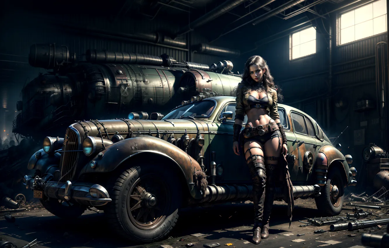 Photo wallpaper machine, girl, fantasy, steampunk, AI art, neural network