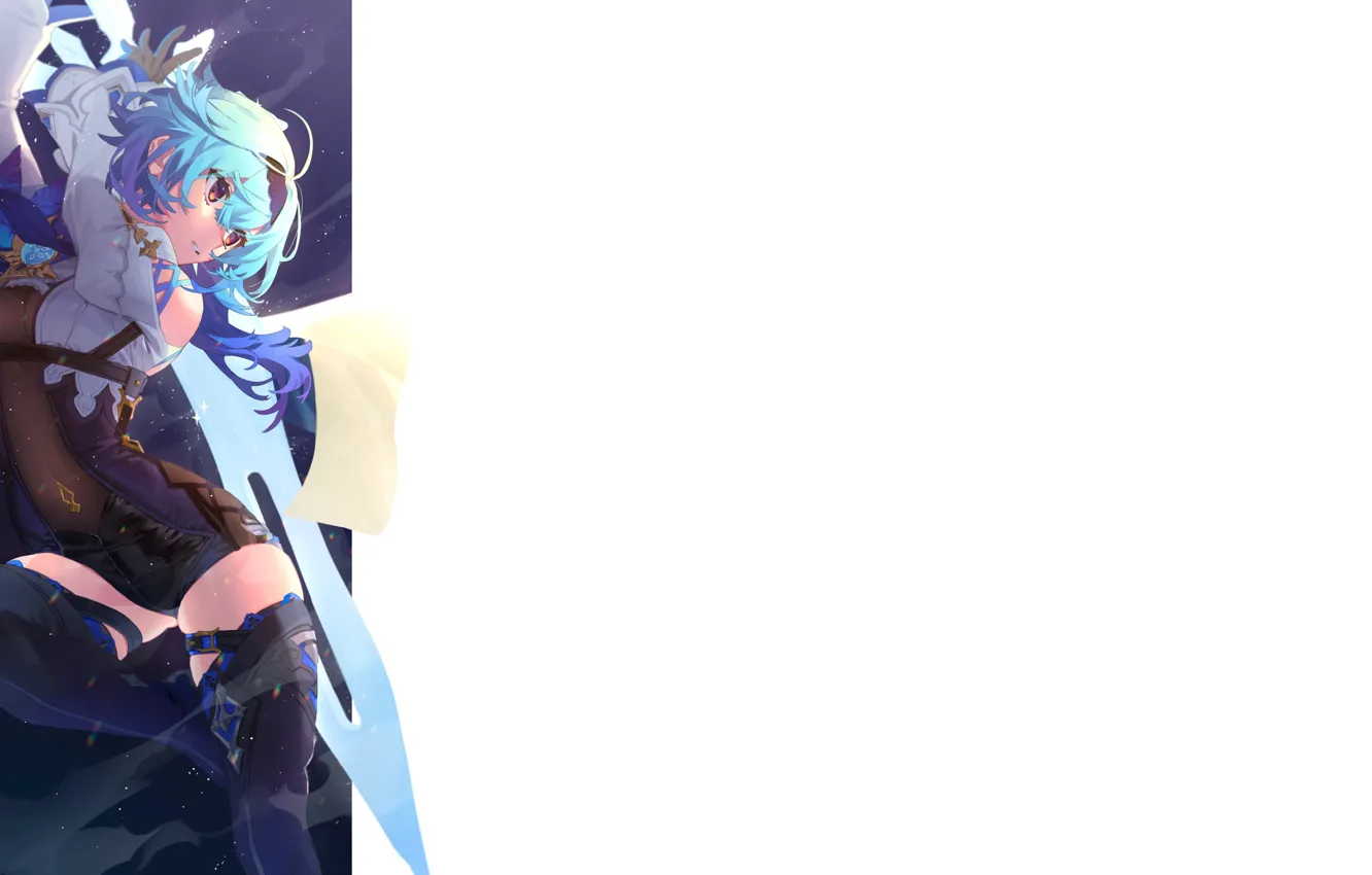 Photo wallpaper girl, Sexy, blue, anime, pretty, Sword, genshin impact, Genshin