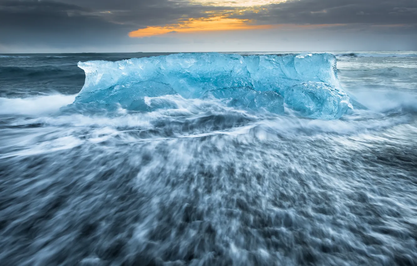 Photo wallpaper ice, winter, sea, wave, the sky, blue, shore, a piece of ice