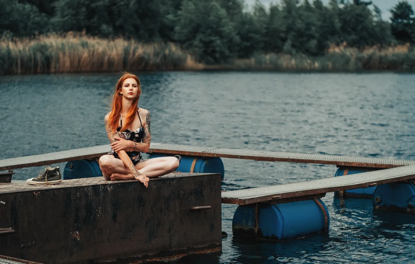 Photo wallpaper girl, lake, Julia Kruse