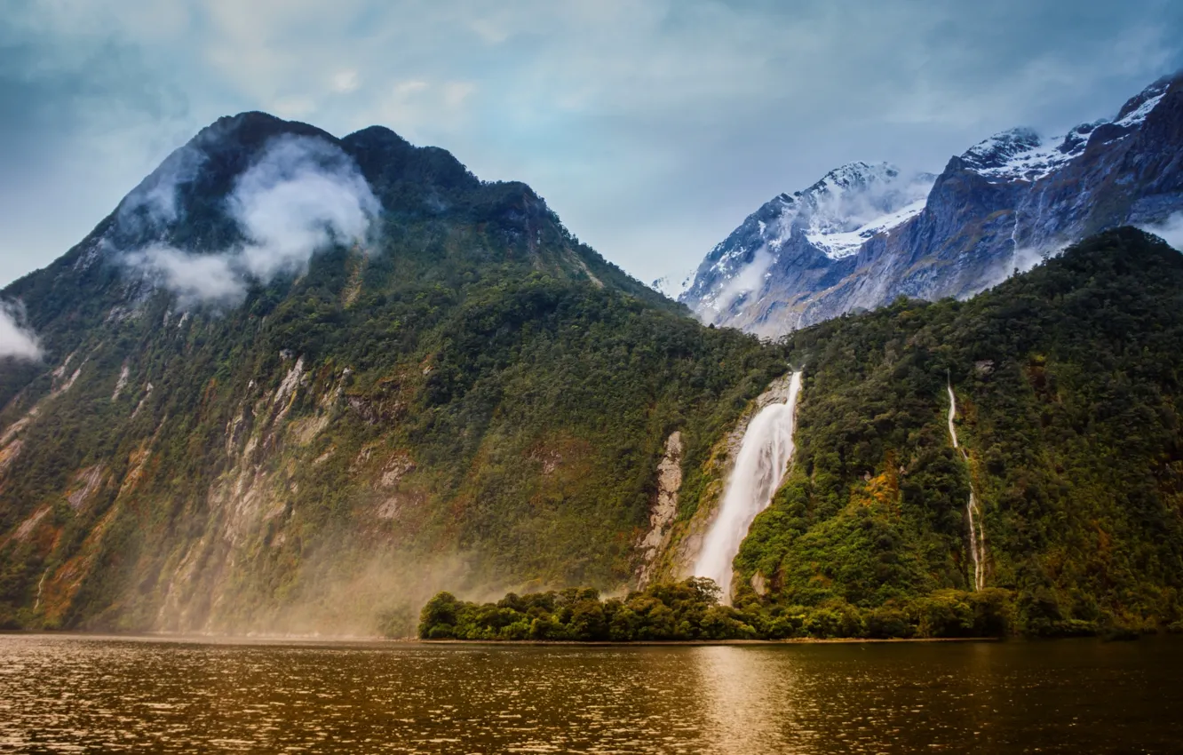 Photo wallpaper mountains, New Zealand, New Zealand, the fjord, Milford Sound, Milford Sound, Bowen River, Lady Bowen …