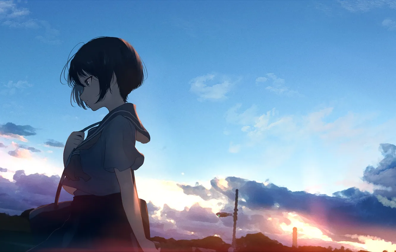 Photo wallpaper the sky, sunset, schoolgirl, mfua. RU