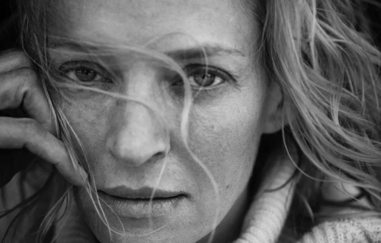 Photo wallpaper Uma Thurman, portrait, Black White, Peter Lindbergh