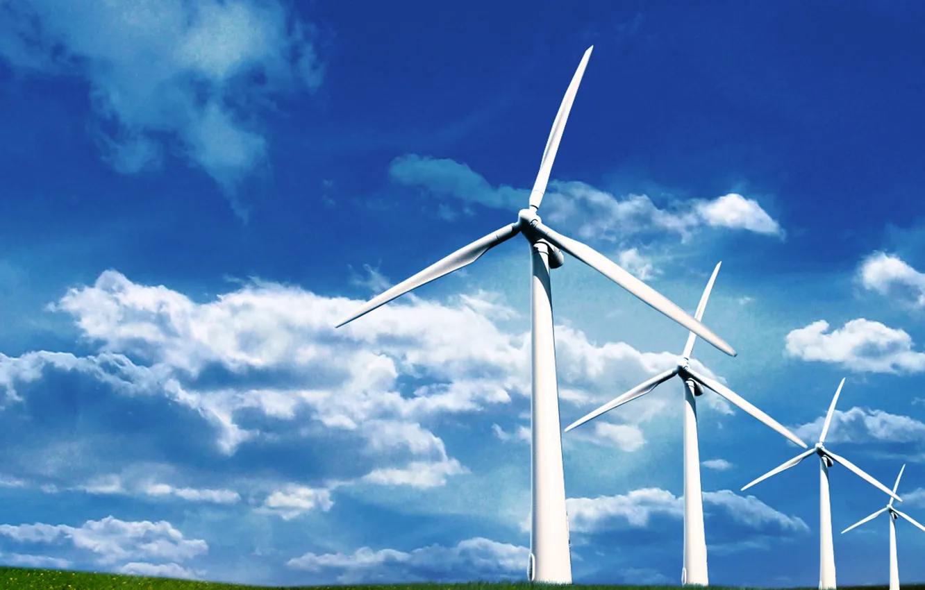 Photo wallpaper the sun, the wind, mill