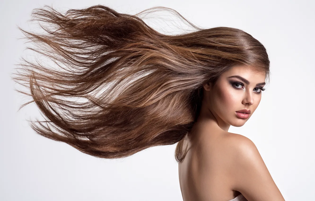 Photo wallpaper look, girl, hair, portrait, makeup, girl, woman, hair
