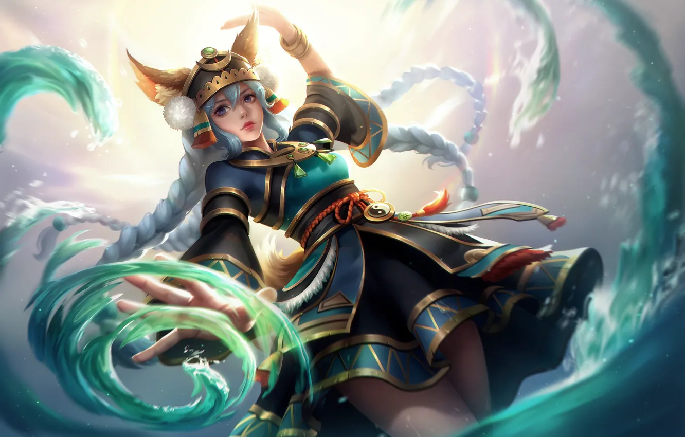 Photo wallpaper girl, fantasy, magic, dress, artist, digital art, artwork, fantasy art