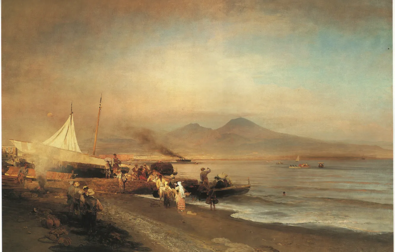 Photo wallpaper The Bay of Naples, Achenbach, Oswald, THE BAY OF NAPLES