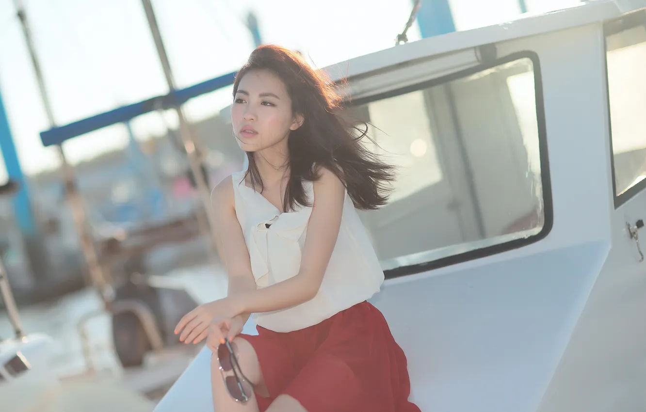 Photo wallpaper summer, look, girl, face, background, the wind, hair, Asian