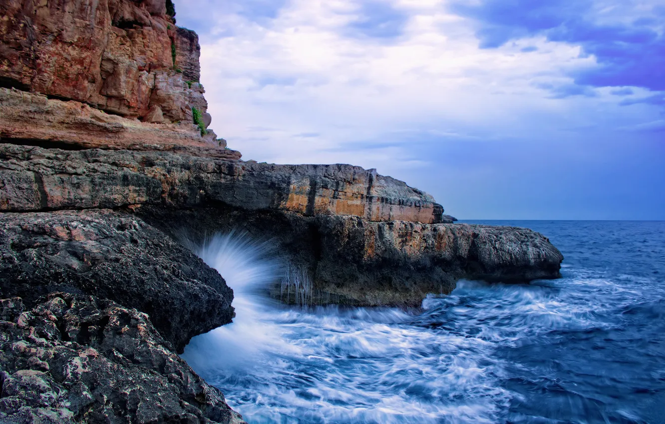 Photo wallpaper sea, wave, the sky, water, drops, landscape, squirt, nature