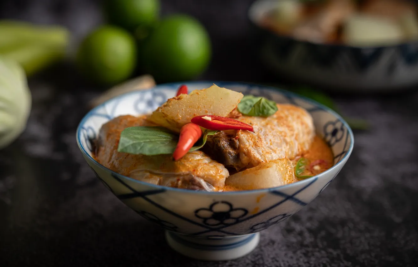 Photo wallpaper mushroom, chicken, Curry, winter melon