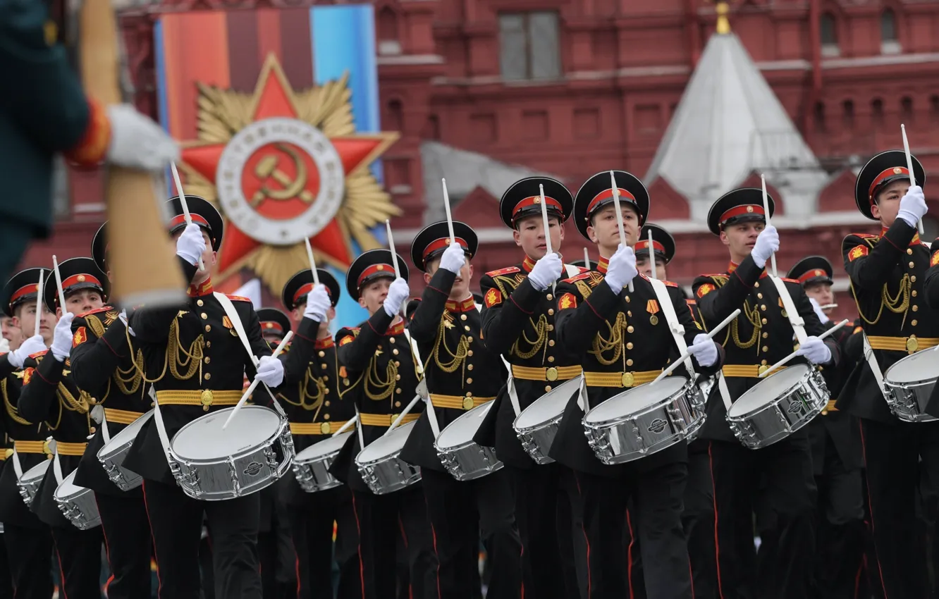 Photo wallpaper holiday, victory day, parade, May 9, drum, red square, March