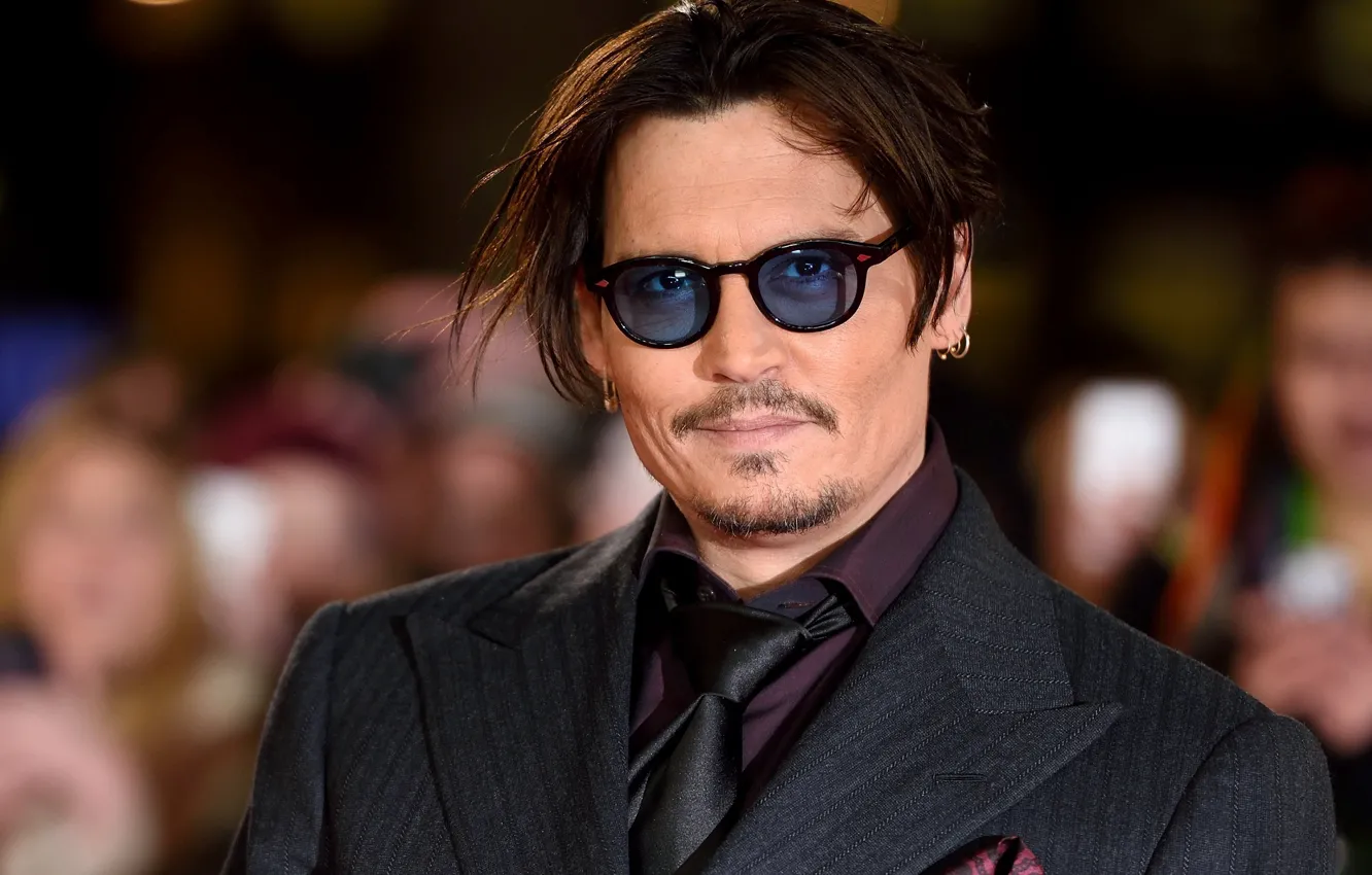 Photo wallpaper smile, glasses, actor, Johnny Depp