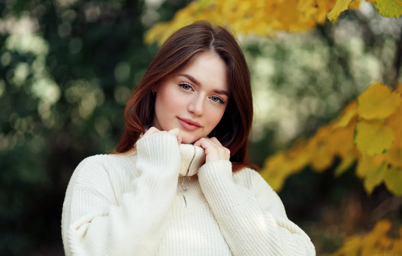Photo wallpaper autumn, look, girl, face, portrait, sweater, Evgeny Bulatov, Tatiana Polyakova