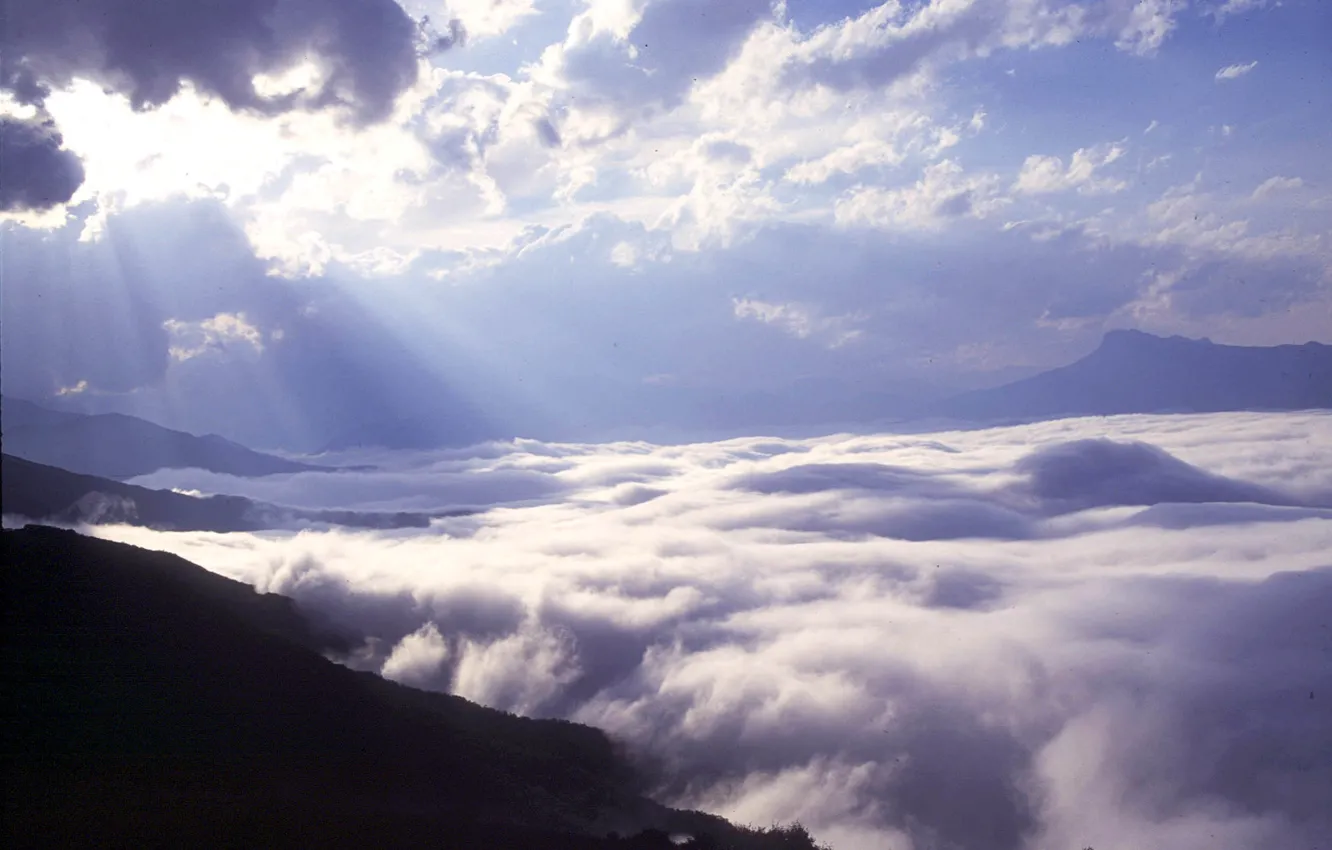 Photo wallpaper Clouds, Mountains, Clouds, Mountains, Mountain Landscape