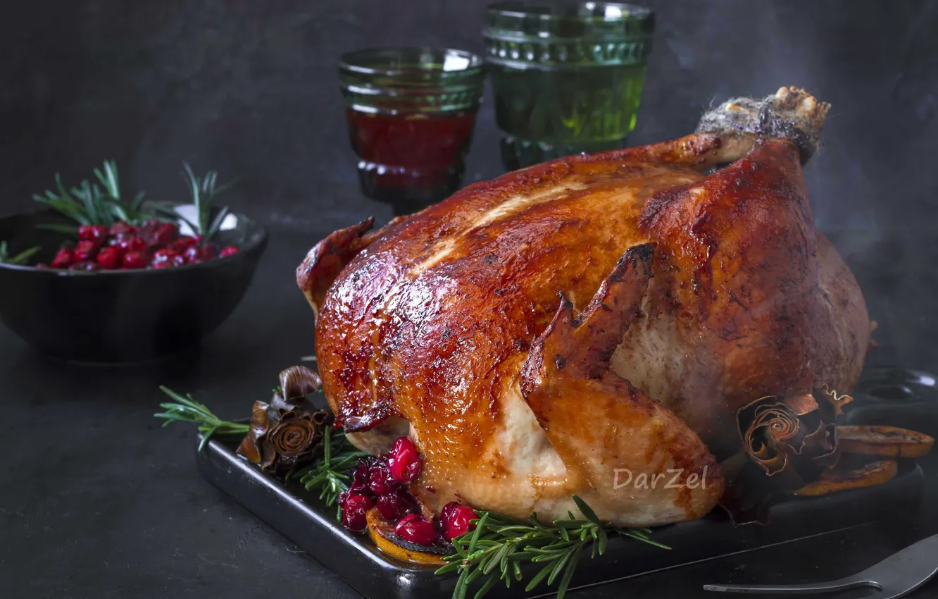 Photo wallpaper glass, meat, Turkey, cranberry