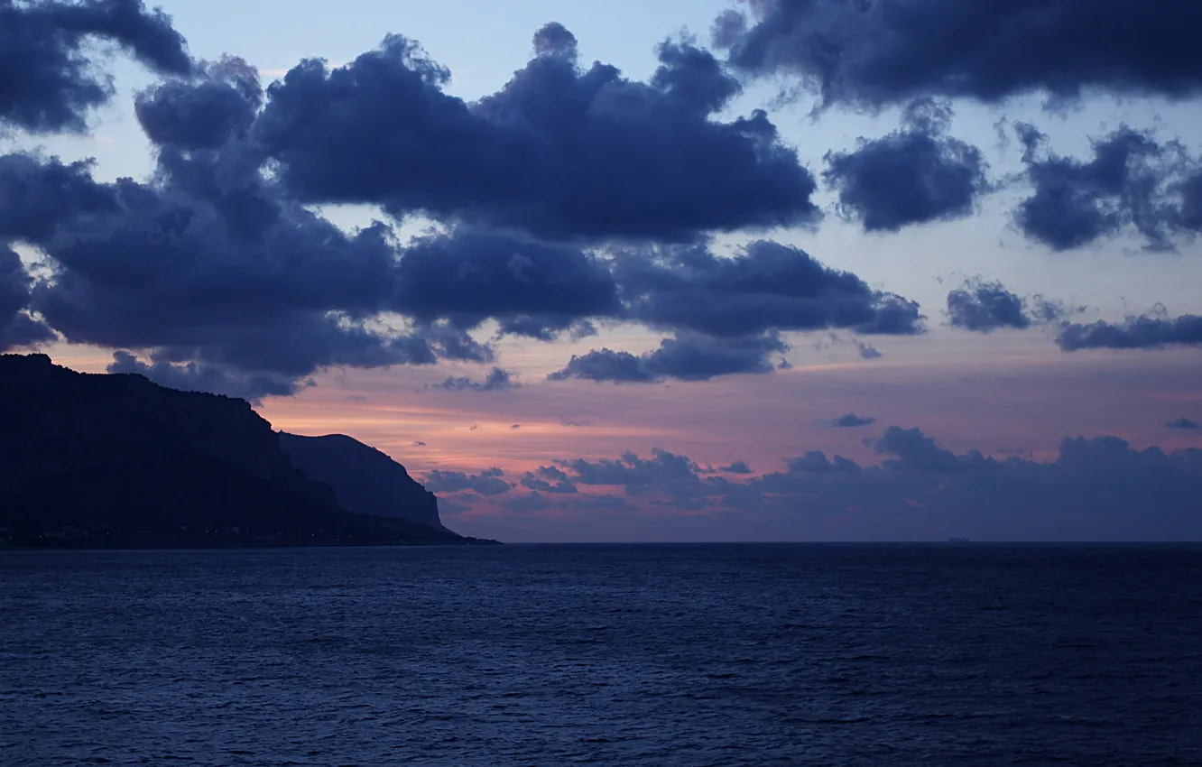 Photo wallpaper the sky, clouds, sunset, rocks, the evening, Italy, The Mediterranean sea, Sicily