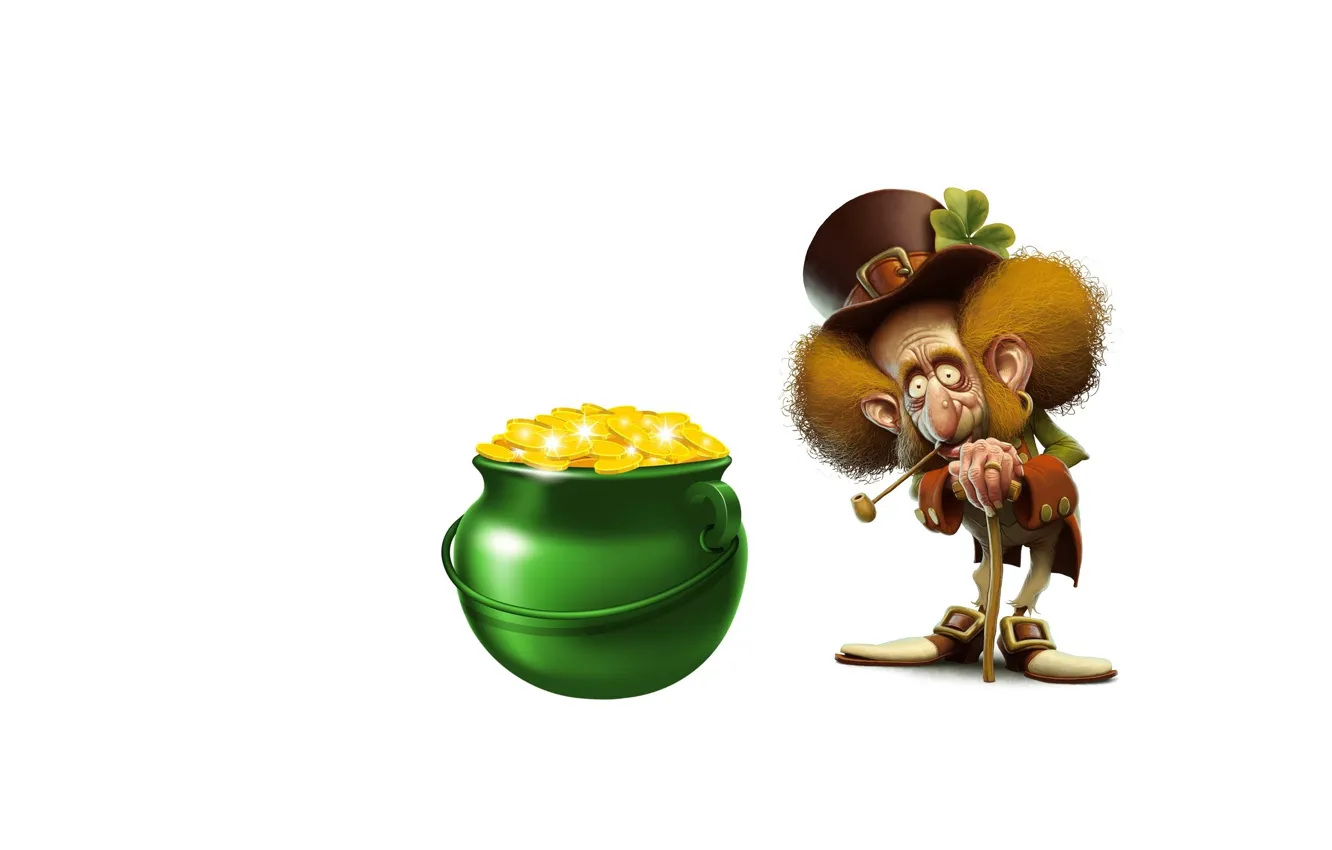 Photo wallpaper gold, minimalism, pot, leprechaun