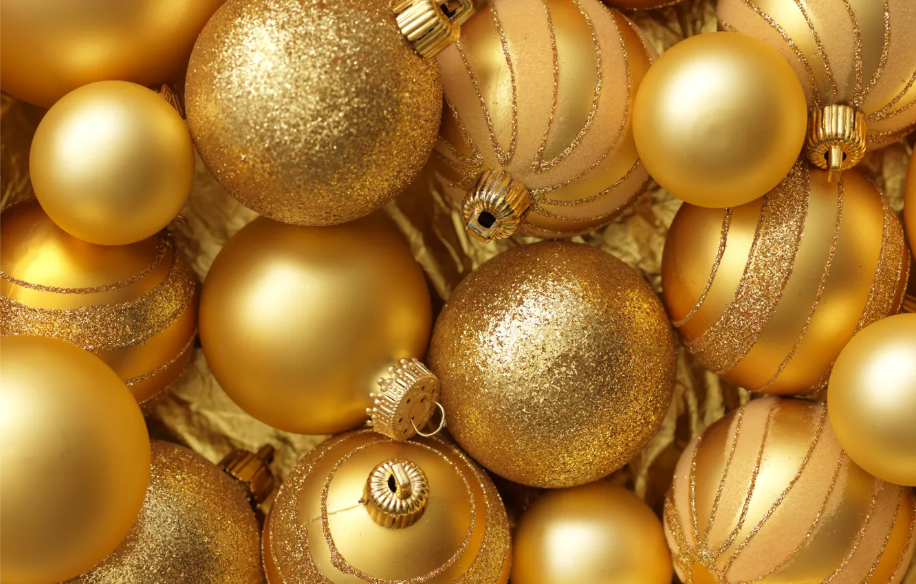 Photo wallpaper decoration, balls, New Year, Christmas, gold, Christmas, balls, gold