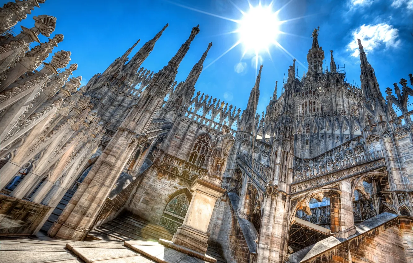 Photo wallpaper the sky, the sun, Italy, Cathedral, Milan, Duomo