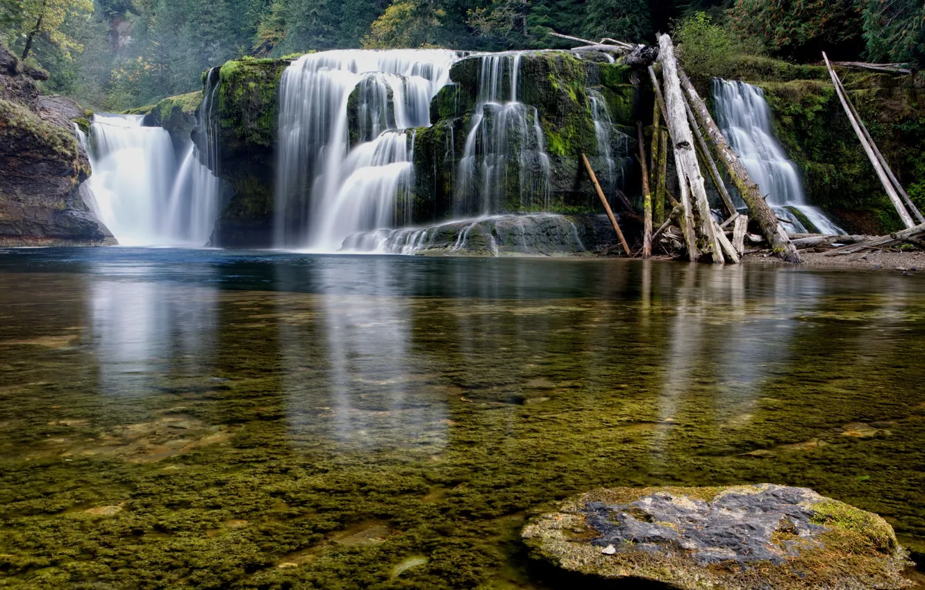 Photo wallpaper nature, rocks, shore, waterfall, stream