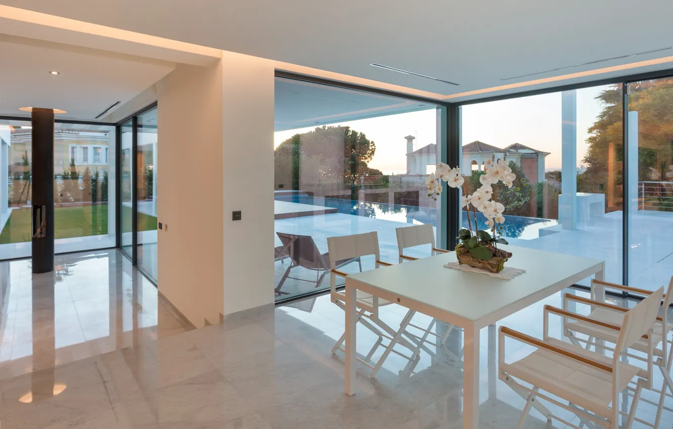 Photo wallpaper Villa, interior, pool, terrace, dining room, Ruby, Vale-Do-Lobo