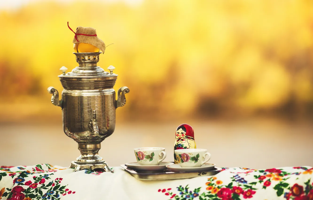 Photo wallpaper Cup, samovar, matryoshka