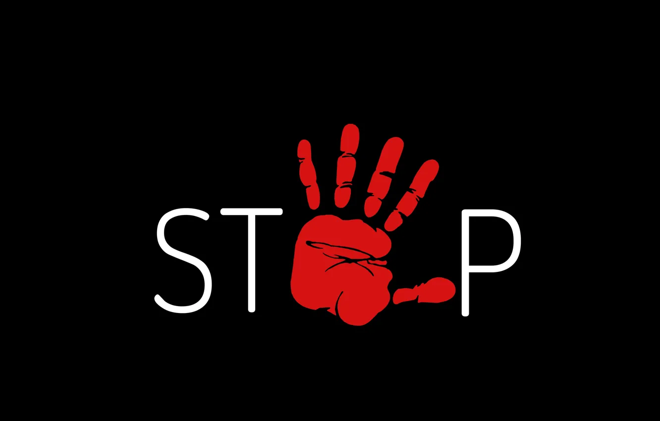 Photo wallpaper red, background, black, hand, minimalism, stop, the word, stop