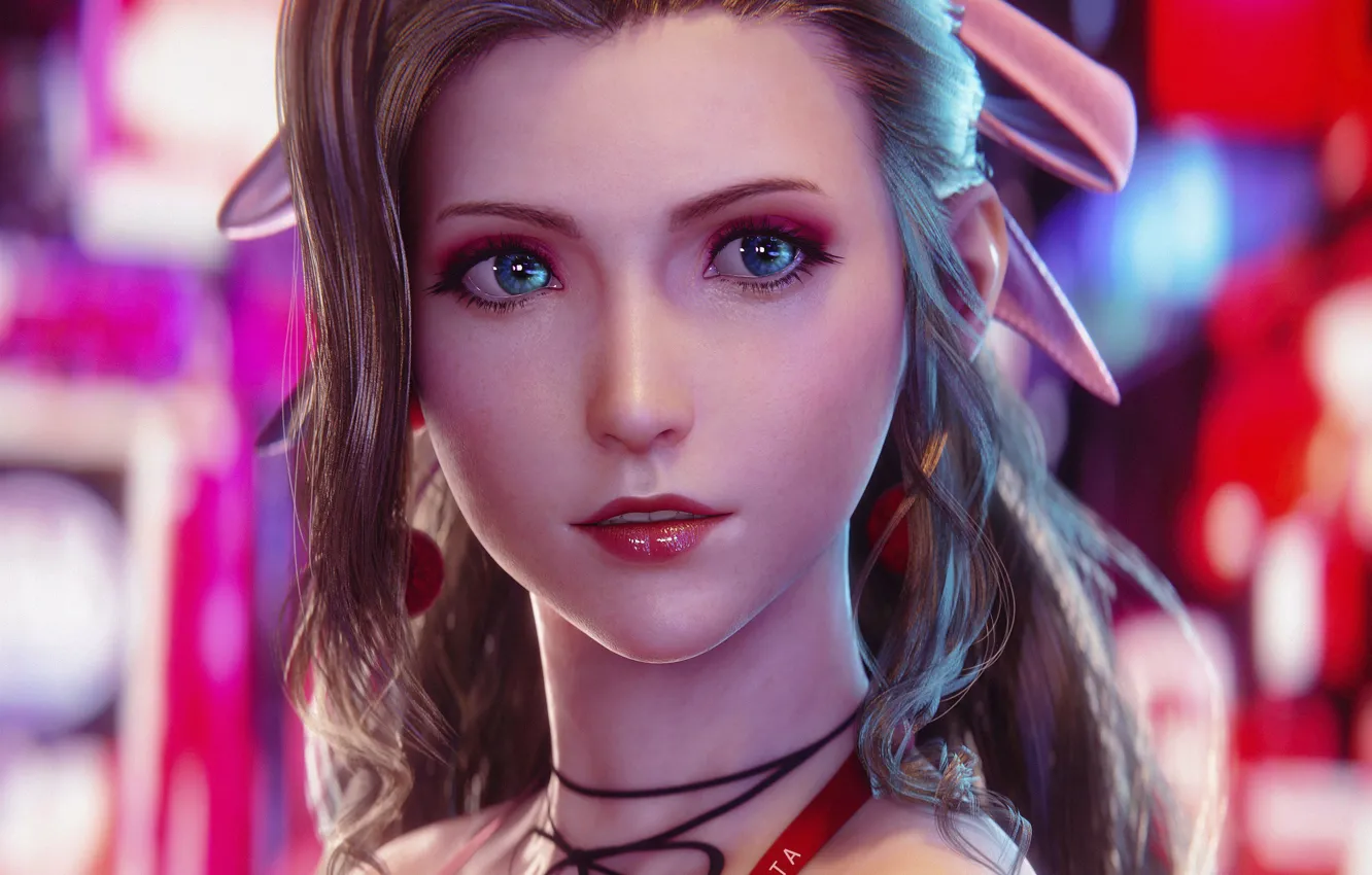 Photo wallpaper Final Fantasy, render, blue eyes, women, brunette, digital art, Final Fantasy VII, video games