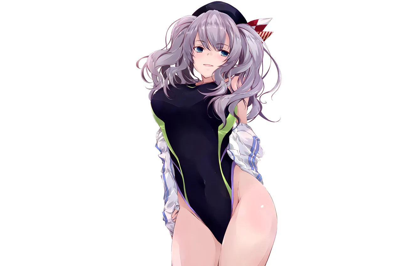 Photo wallpaper girl, green eyes, long hair, anime, beautiful, pretty, erotic, swimsuit