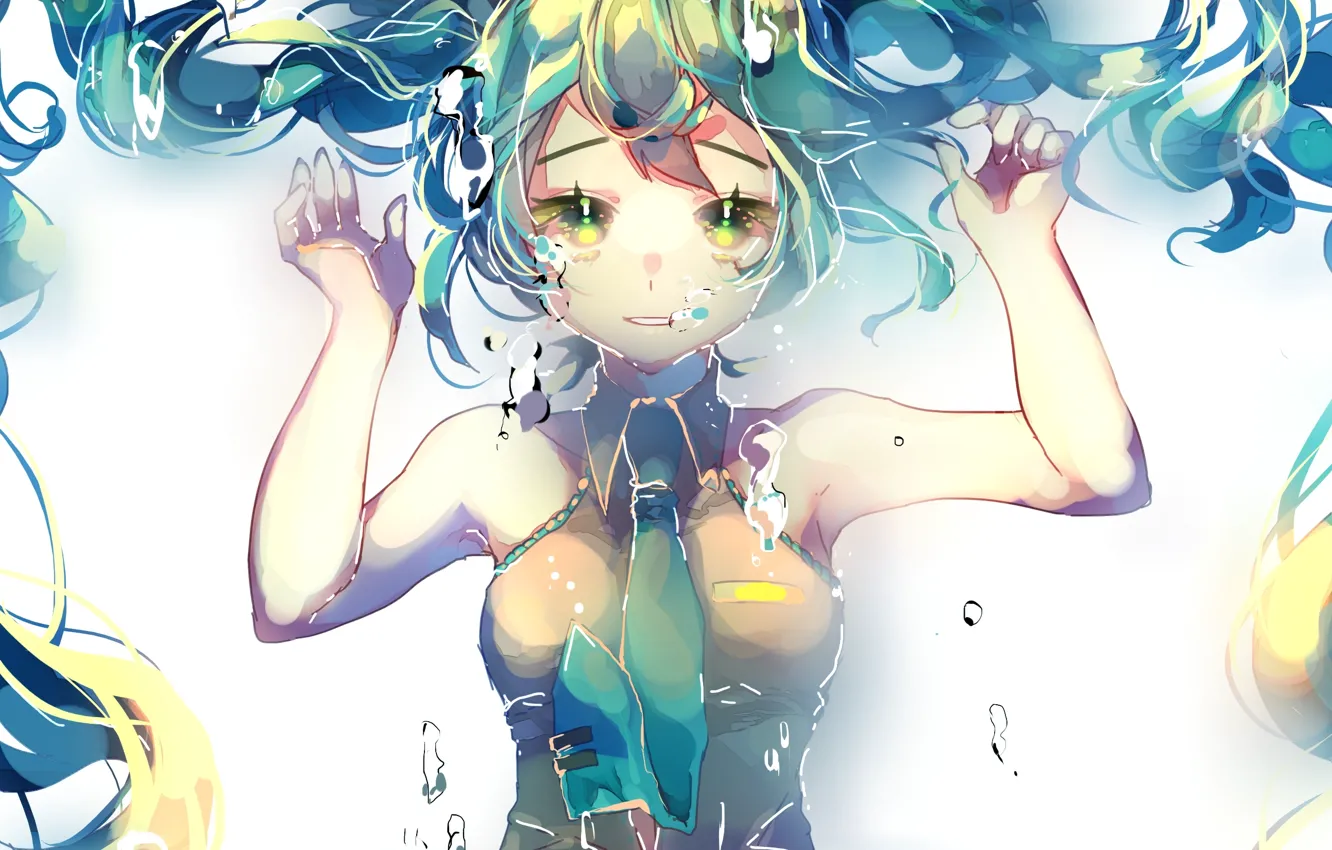 Photo wallpaper girl, bubbles, anime, art, tie, vocaloid, hatsune miku, under water