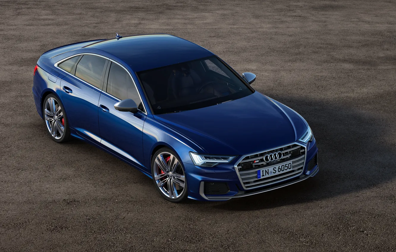Photo wallpaper asphalt, blue, background, Audi, sedan, Audi A6, 2019, Audi S6