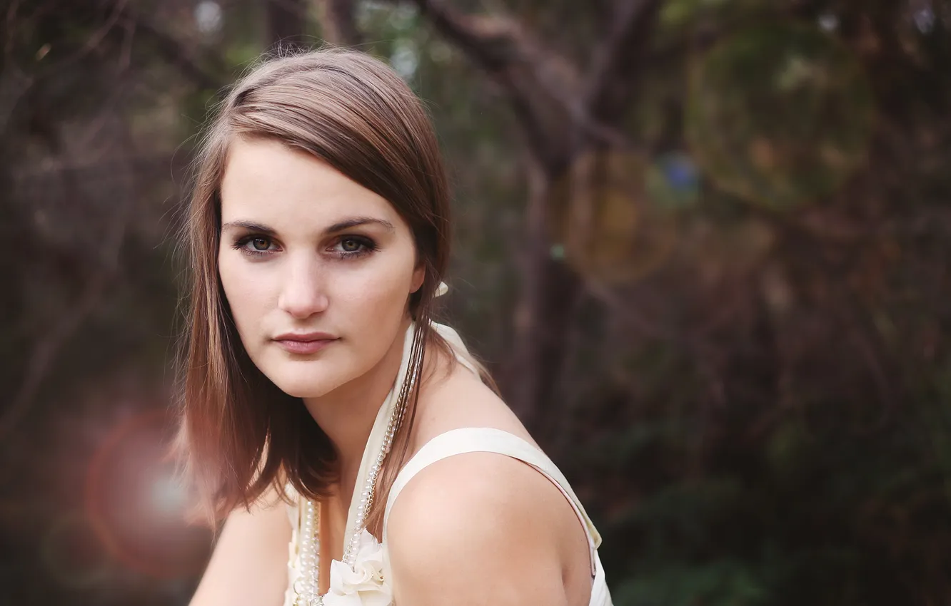 Photo wallpaper look, girl, brown hair, bokeh