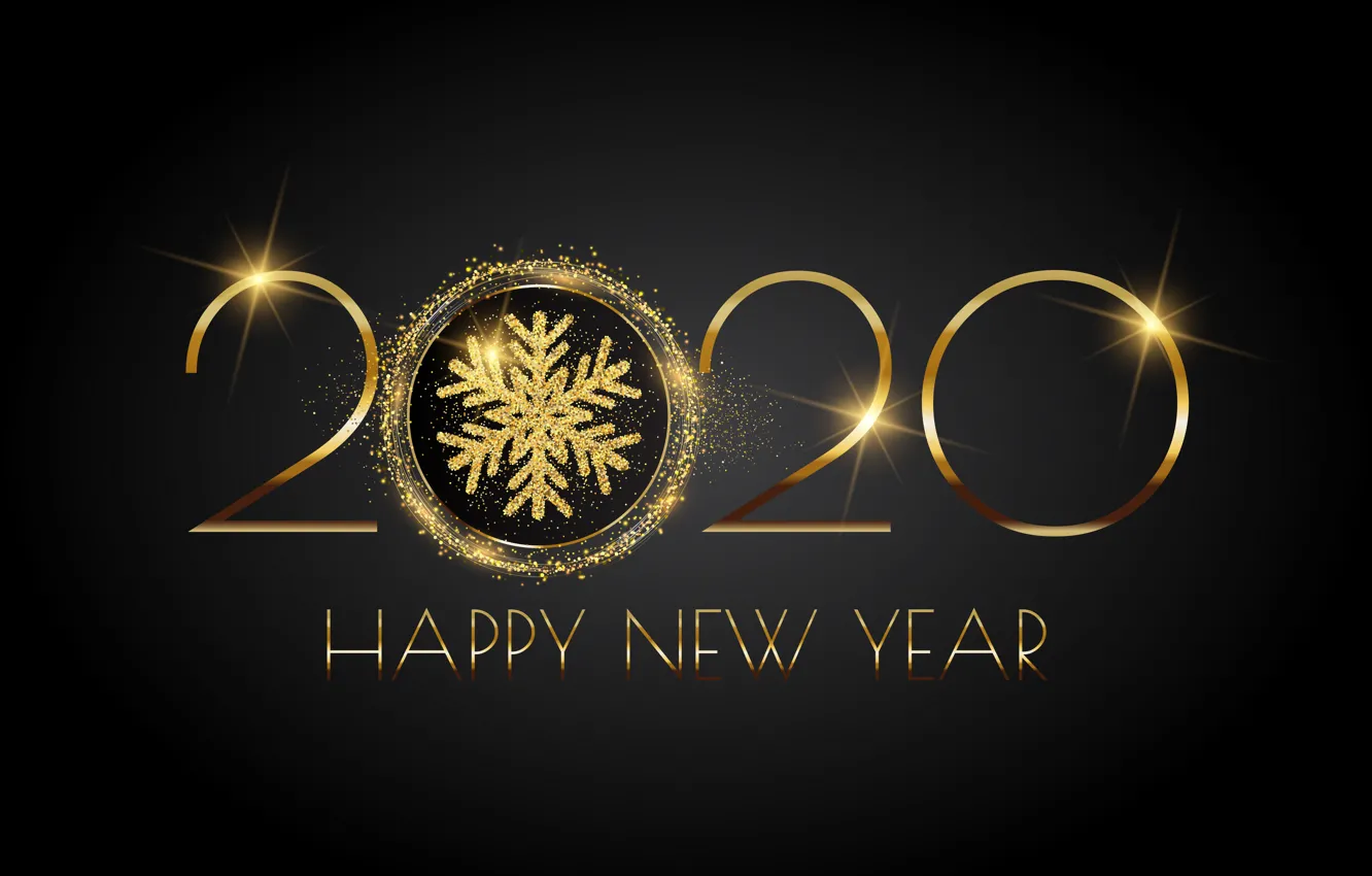 Photo wallpaper snowflakes, background, gold, holiday, black, figures, New year, 2020