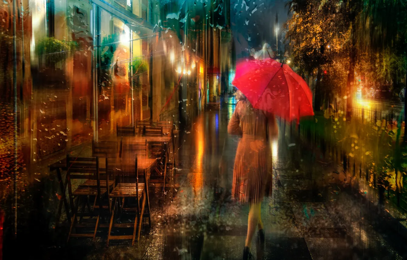 Photo wallpaper city, rain, girls, roads, street, people, objects, retouching