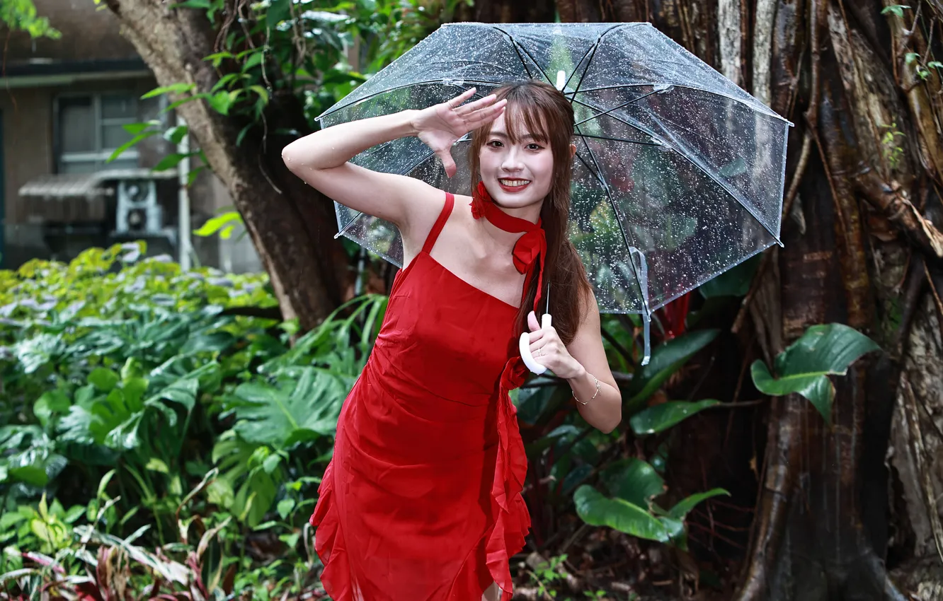 Photo wallpaper girl, umbrella, Asian