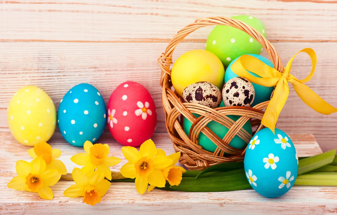 Photo wallpaper flowers, Easter, flowers, spring, Easter, eggs, Happy, the painted eggs
