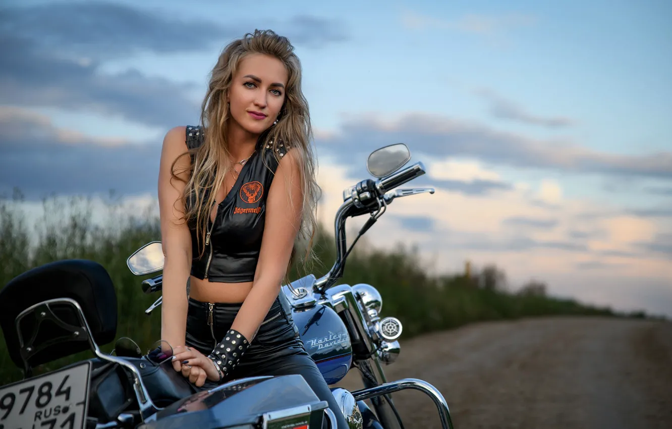 Wallpaper girl, blonde, motorcycle, Evgeny Kozlov images for desktop ...