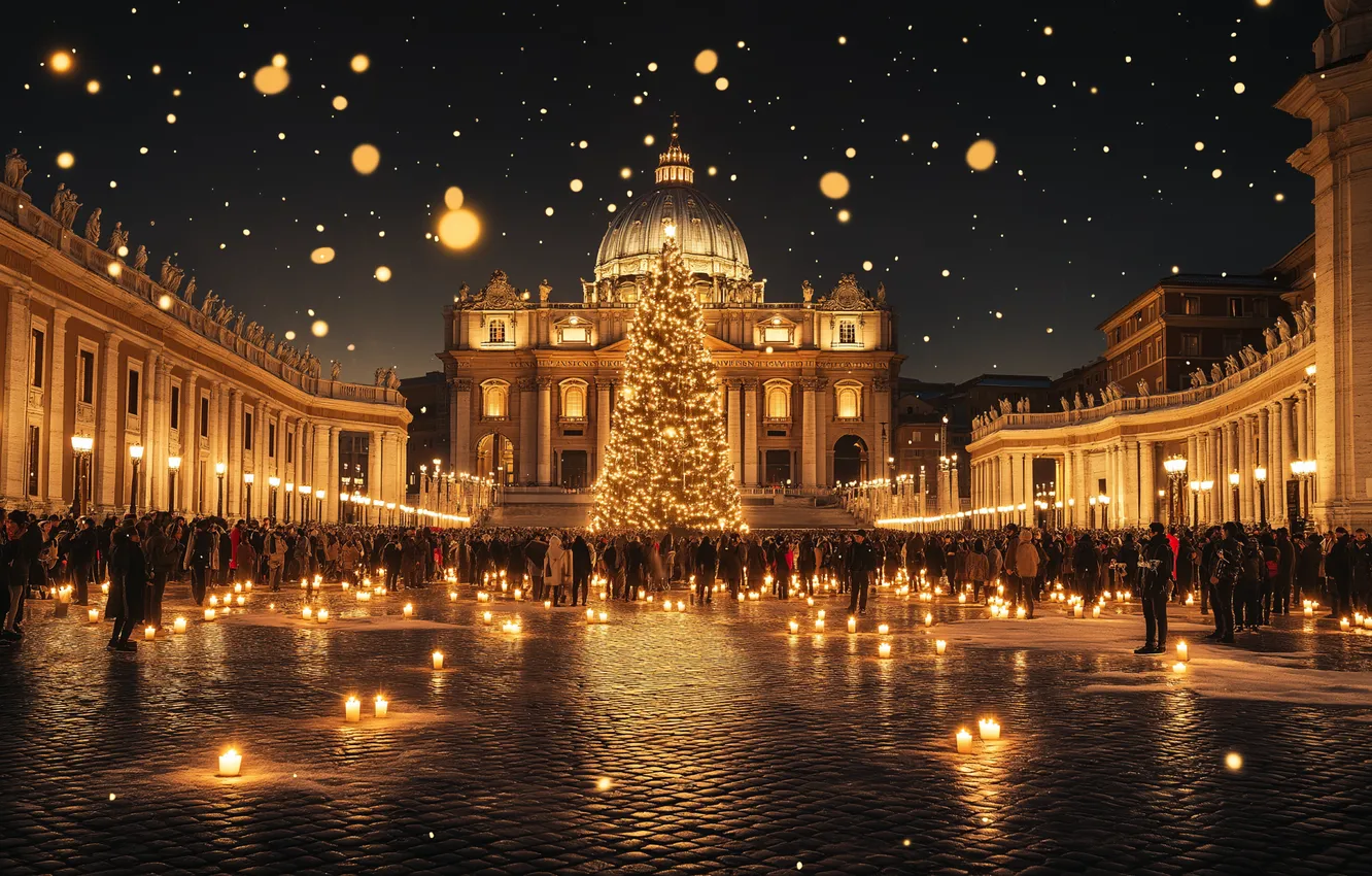 Photo wallpaper night, the city, lights, tile, the crowd, people, building, new year