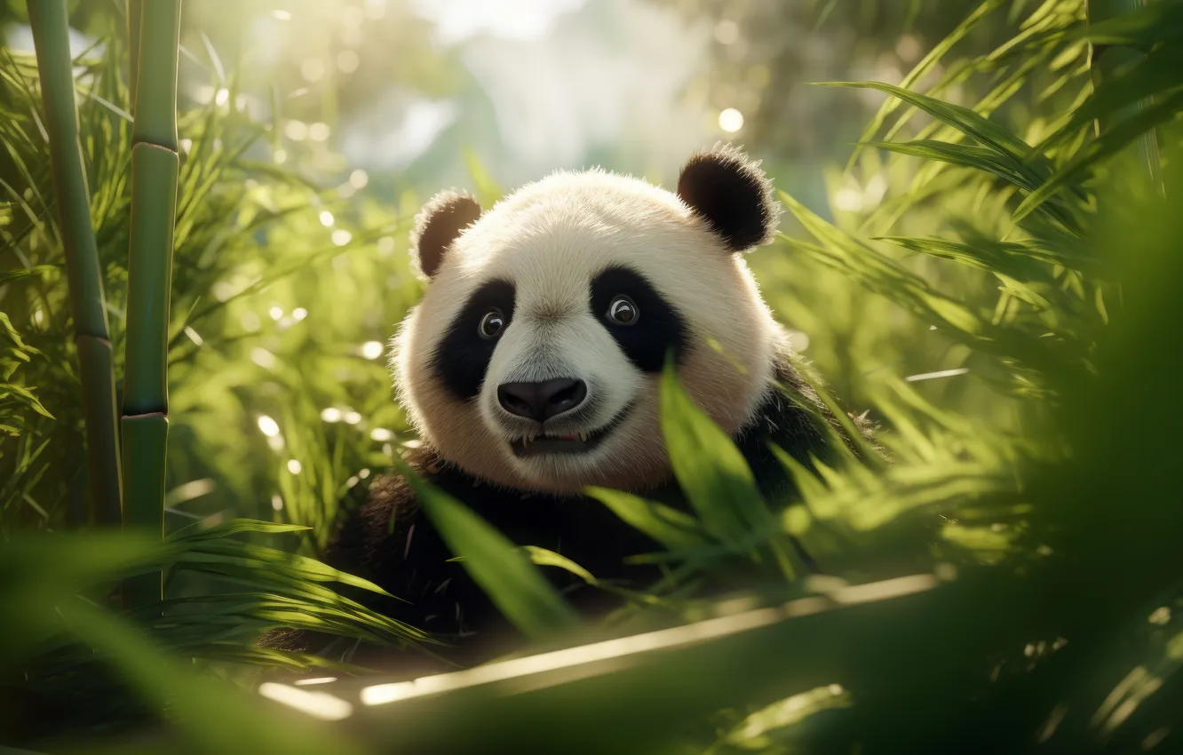 Photo wallpaper look, leaves, light, nature, thickets, portrait, bamboo, bear