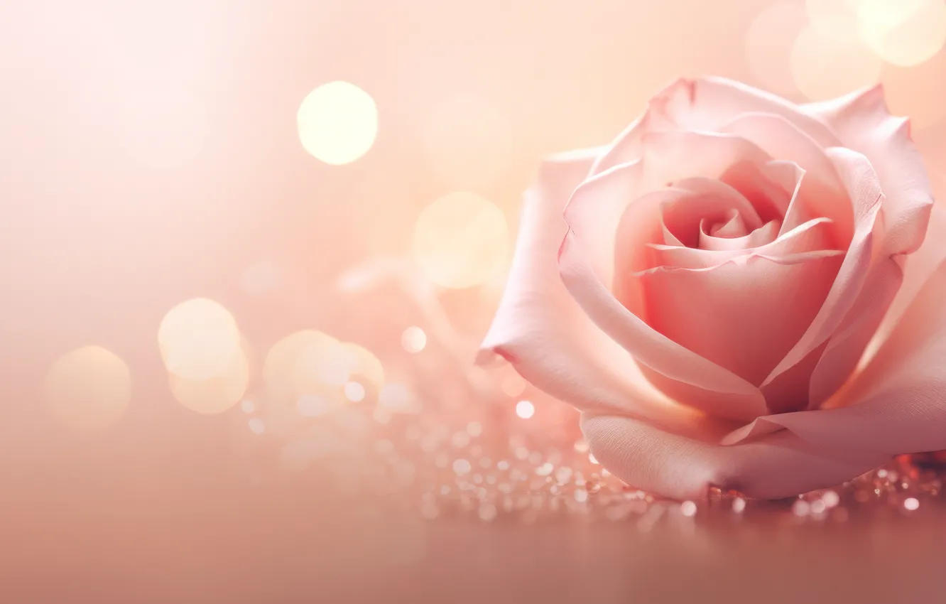 Photo wallpaper drops, flowers, holiday, tenderness, roses, pink, clean space, AI art
