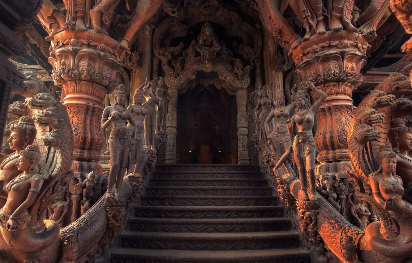 Photo wallpaper beauty, statue, sculpture, entrance, greatness, Pattaya, degree, The Sanctuary Of Truth