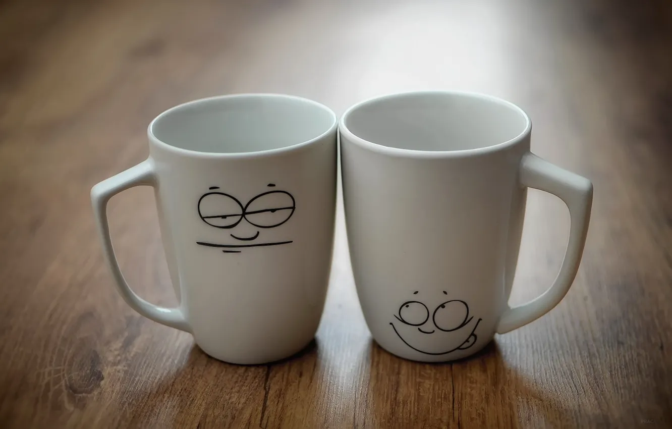 Photo wallpaper mood, two, Cup, mugs, faces, 1920x1080