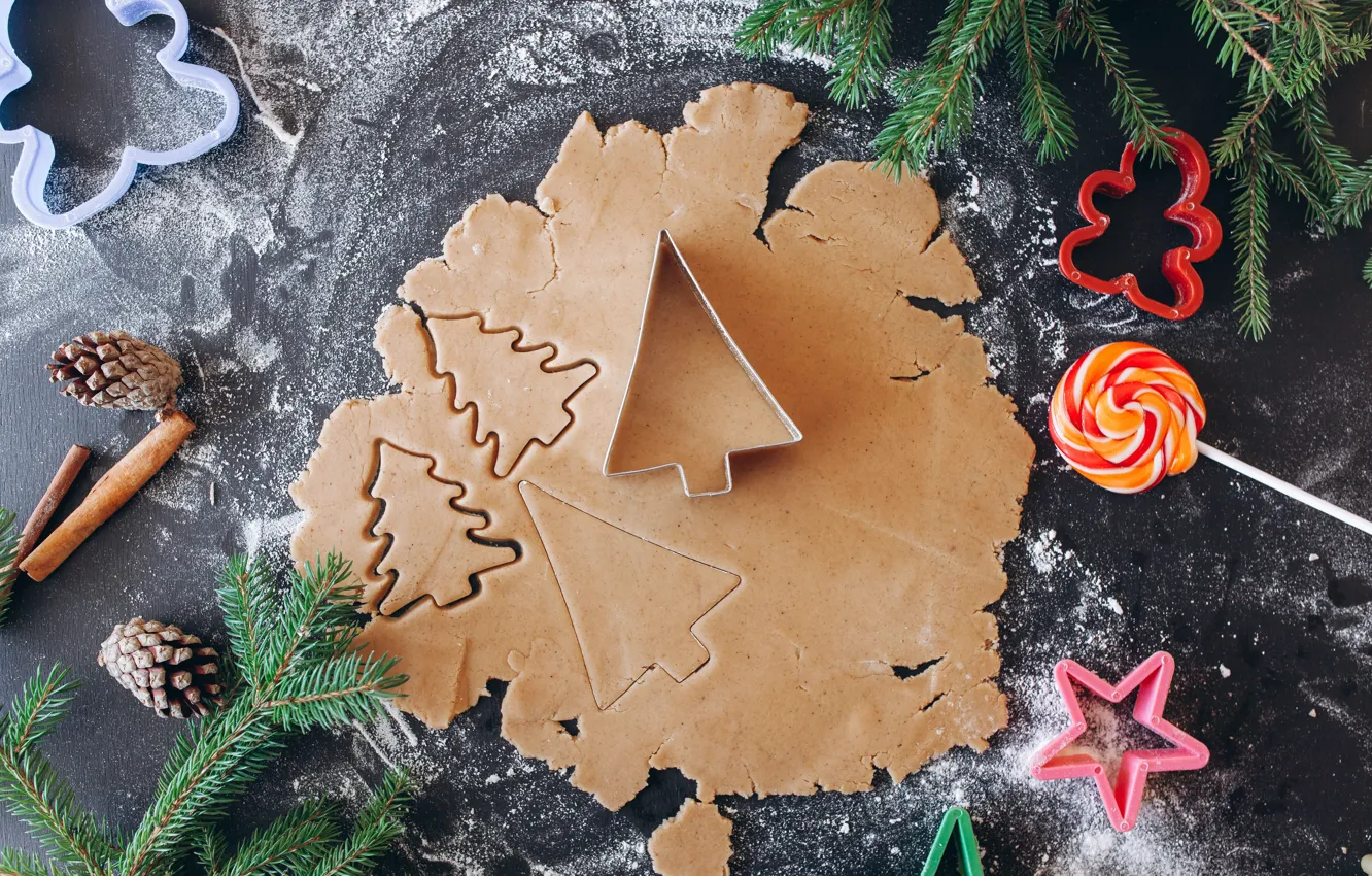 Photo wallpaper holiday, new year, spruce, lollipops, form, the dough