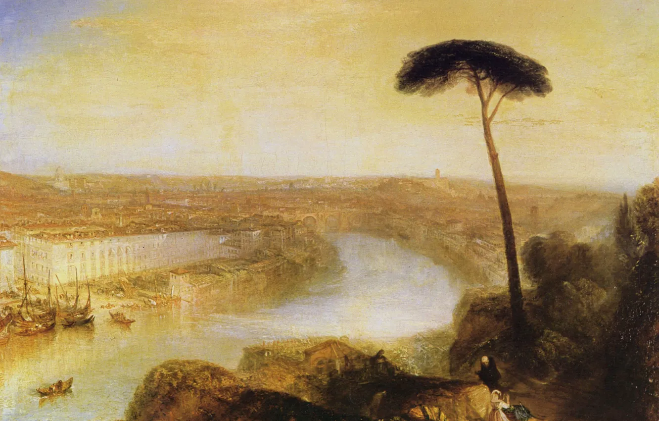 Photo wallpaper trees, landscape, the city, river, home, picture, Rome, William Turner