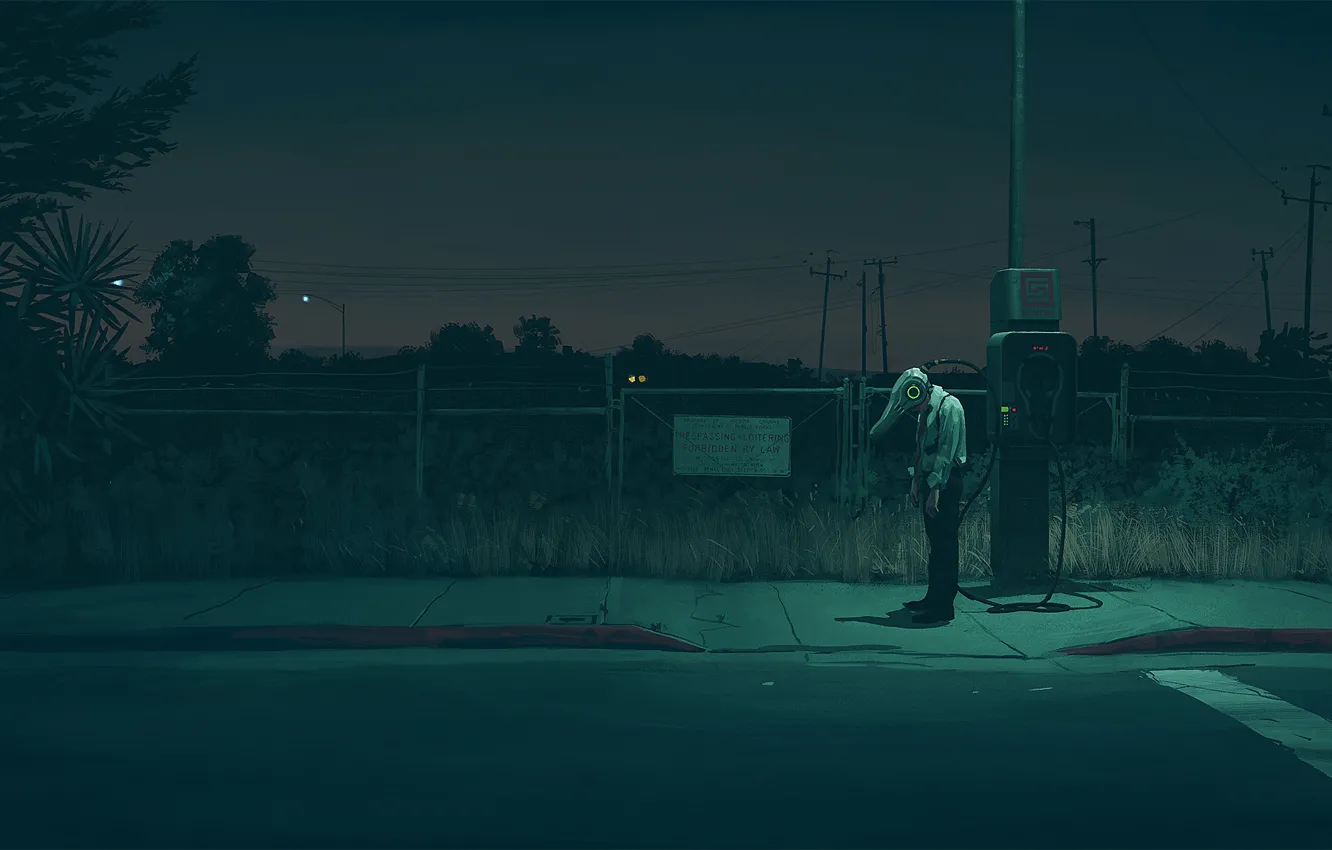 Photo wallpaper road, posts, charging, the sidewalk, Simon Stalenhag, upload