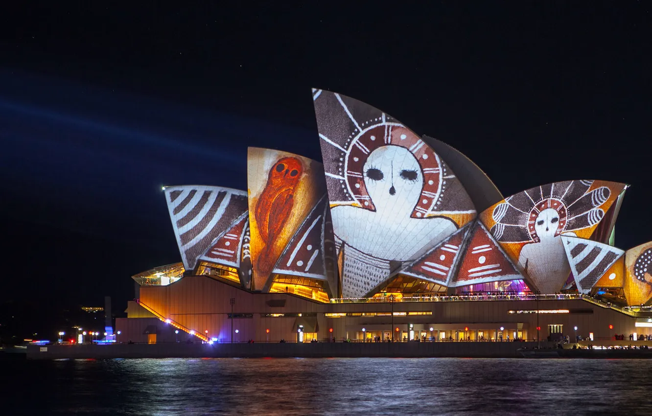 Photo wallpaper night, Australia, Sydney, light show, Opera house, Vivid Festival
