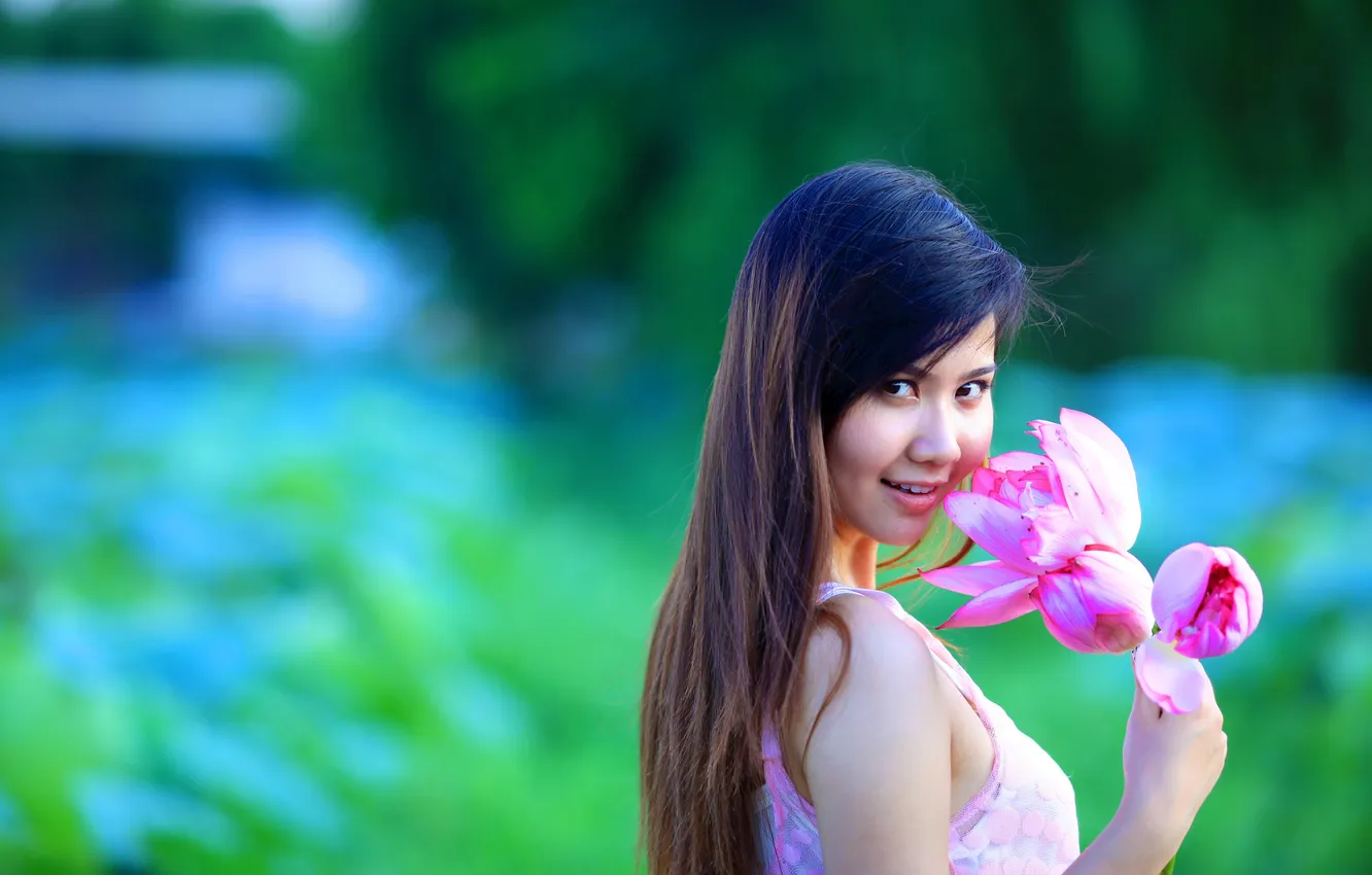 Photo wallpaper GIRL, LOOK, FLOWER, ASIAN