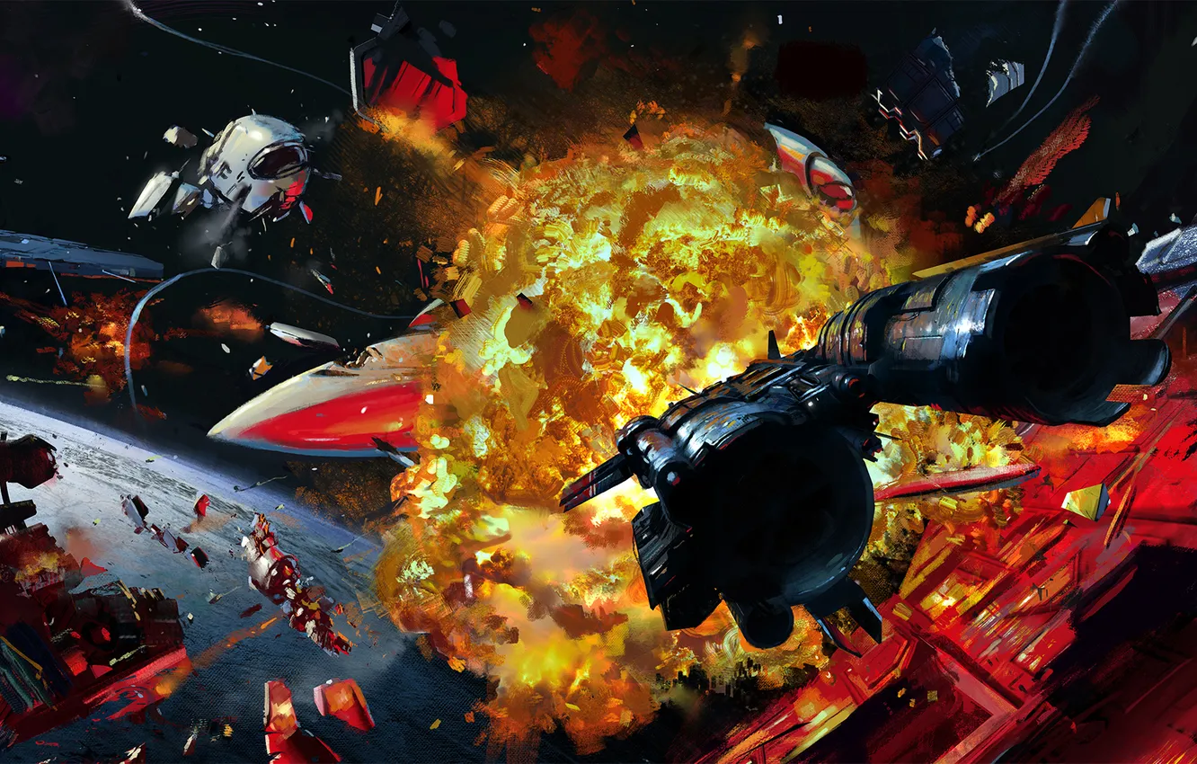 Photo wallpaper space, the explosion, ship, art, sci-fi, Distant Star