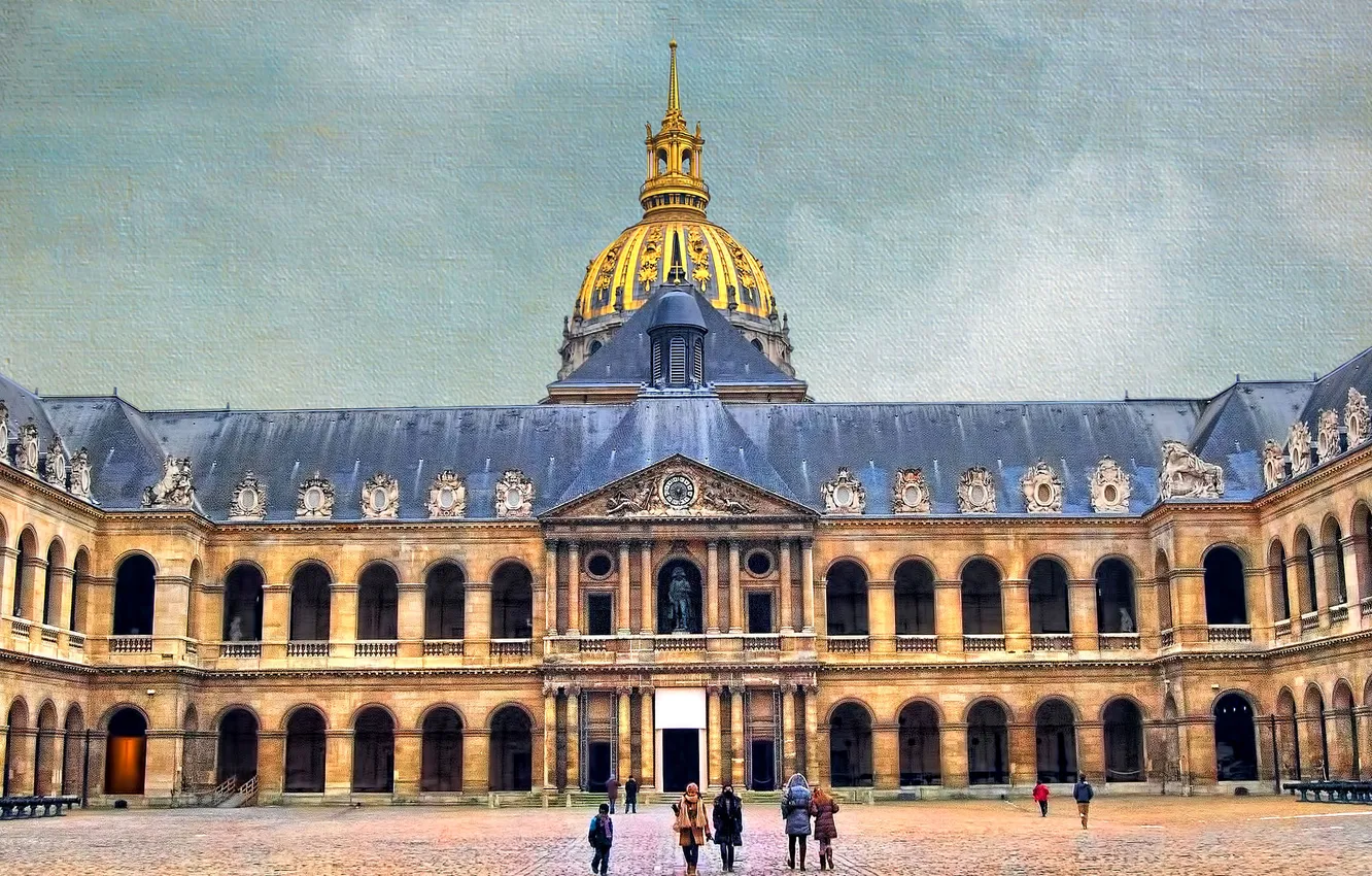 Photo wallpaper the sky, people, France, Paris, yard, the dome, Invalides