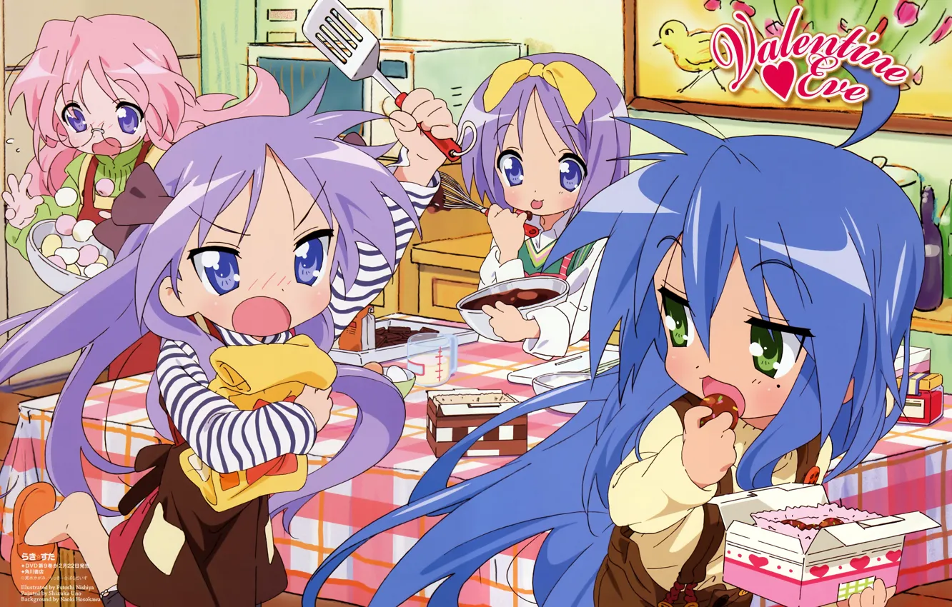 Photo wallpaper sweets, fun, friend, in the kitchen, blue hair, cooking, Kagami Hiiragi, Lucky Star